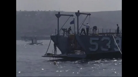 Moored ship tied with rope in the middle of the sea - 1965 Stock Footage 103201828