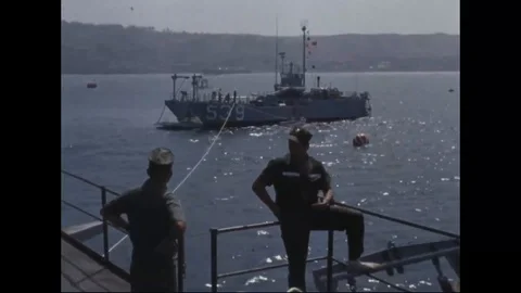 Moored ship tied with rope in the middle of the sea - 1965 Stock Footage 103201886