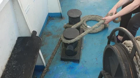 Mooring at the bow of the ship Stock Footage 155615308