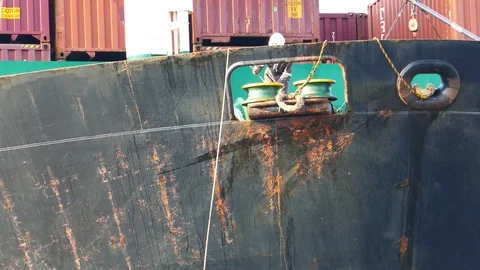 Mooring crew on ship 4k Stock Footage 95432449