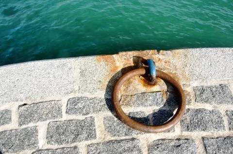 Mooring ring on dock Stock Photos