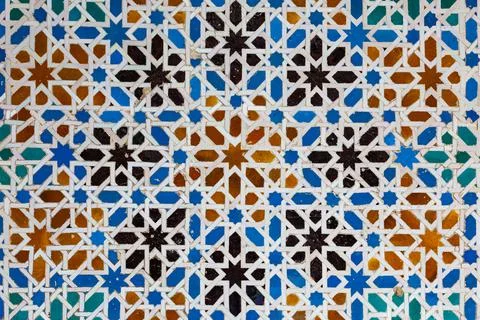 Moorish ceramic tiles with geometric pattern Stock Photos