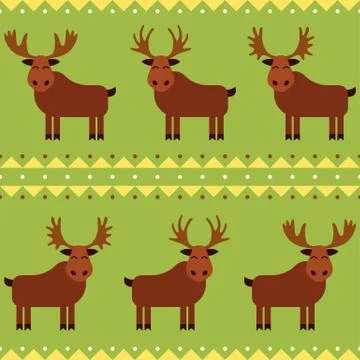 Moose and elk seamless pattern with different horns Stock Illustration