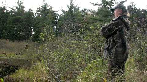 Moose caller in a blind Stock Footage 271738