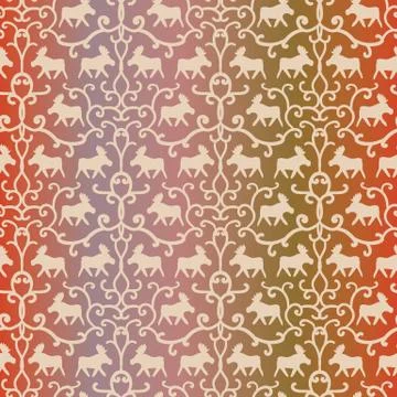 Moose damask seamless vector pattern with gradient Stock Illustration
