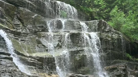 Moose Falls: Multi-Tiered Waterfall in Slow Motion - Revelstoke Stock Footage 345178986
