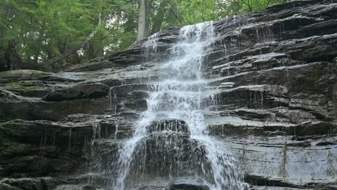 Moose Falls: Serene Cascading Waterfall - Revelstoke Stock Footage 345178889