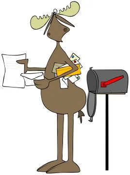 Moose getting letters from the mailbox Stock Illustration