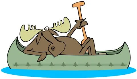 Moose paddling a canoe Stock Illustration
