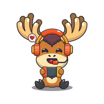 Moose play a game cartoon vector illustration. Illustrazione stock