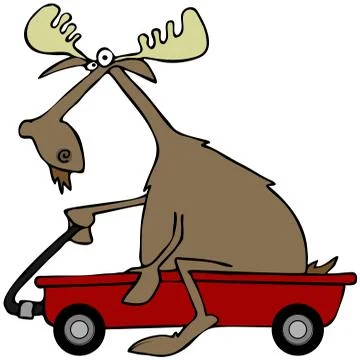 Moose in a red wagon Stock Illustration