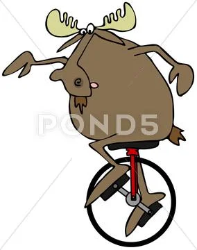 Moose riding a unicycle Stock Illustration
