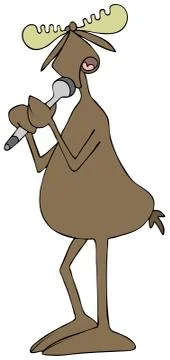 Moose singing into a microphone Stock Illustration
