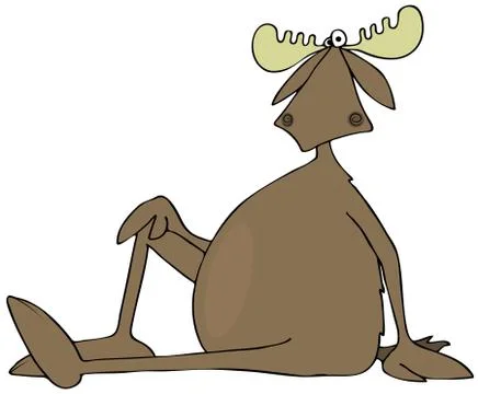 Moose sitting with one leg up Stock Illustration
