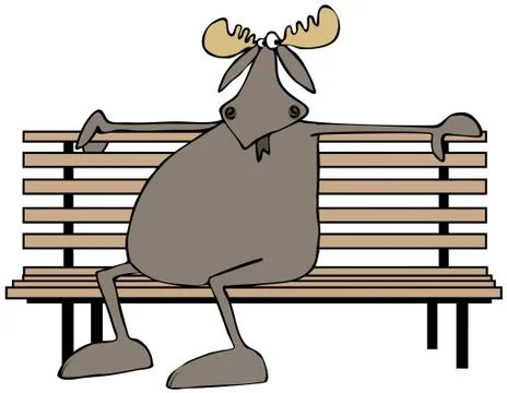 Moose sitting on a park bench Stock Illustration