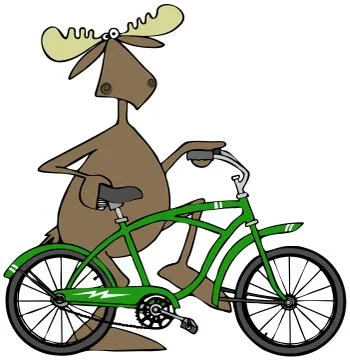 Moose walking his bicycle Stock Illustration