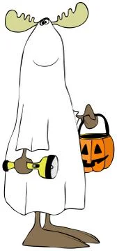 Moose wearing a ghost costume Stock Illustration