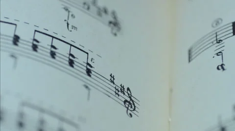 Mooving through Old Musical Note Paper Sheet, Motorized Dolly Shot Vídeos de archivo 35794141