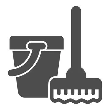 Mop and bucket of water solid icon, labour day concept, Cleaning equipment sign Stock Illustration