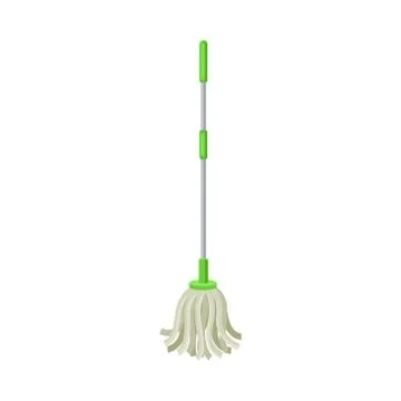 Mop of rope on a long handle. Vector illustration on white background. Stock Illustration