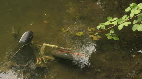 Moped in river 4 Video stock 861986