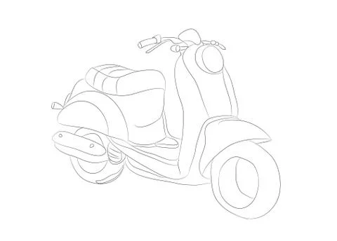 Moped stands drawing lines, vector Stock Illustration