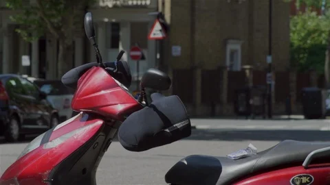 Moped, Vespa, Scooter,Motorcyce parked Stock Footage 93205149