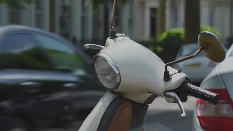 Moped, Vespa, Scooter,Motorcyce parked Stock Footage 93205178
