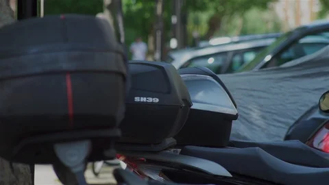 Moped, Vespa, Scooter,Motorcyce parked Stock Footage 93205367