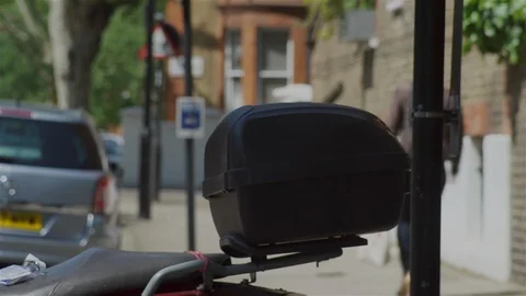 Moped, Vespa, Scooter,Motorcyce parked Stock Footage 93205573