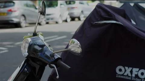 Moped, Vespa, Scooter,Motorcyce parked Stock Footage 93205657