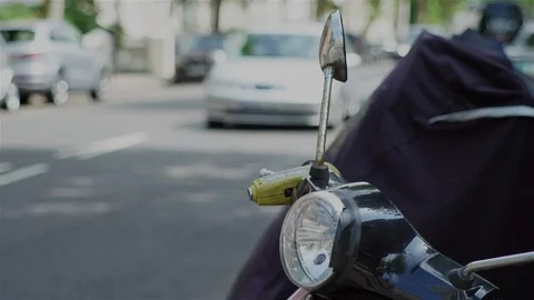 Moped, Vespa, Scooter,Motorcyce parked Stock Footage 93205658