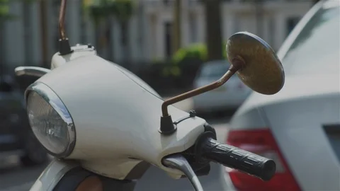 Moped, Vespa, Scooter,Motorcyce parked Stock Footage 93205697