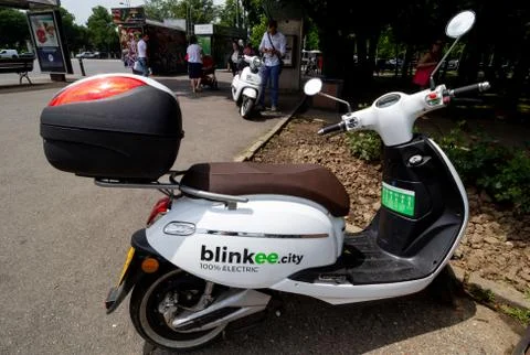 Mopeds-sharing system in Bucharest, Romania Foto stock