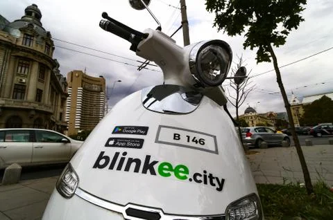 Mopeds-sharing system in Bucharest, Romania Foto stock