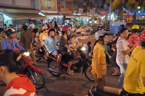 Mopped with three persons in Cantho Stock Photos