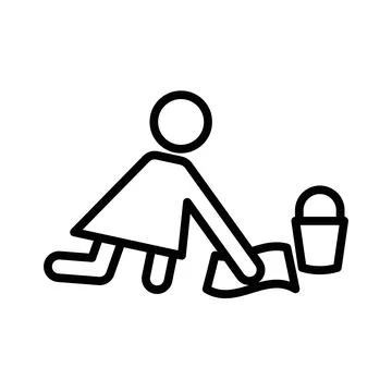 Mopping floors icon linear logo mark in black and white Stock Illustration