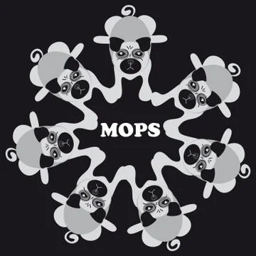 Mops dog on black background Stock Illustration