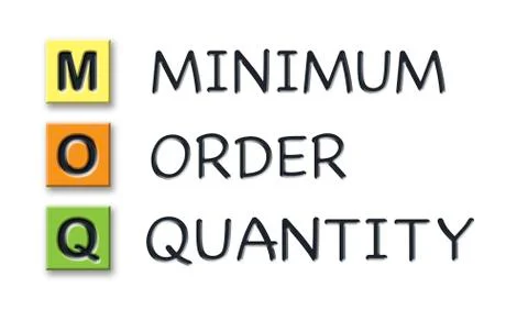 MOQ initials in colored 3d cubes with meaning Stock Illustration
