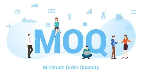 Moq minimum order quantity concept with big word or text and team people with Stock Illustration