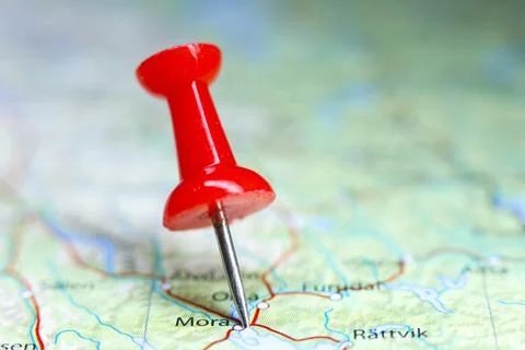 Mora, Sweden pin on map Foto stock