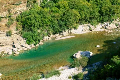 Moraca River under Rzaca mountain in Montenegro Stock Photos