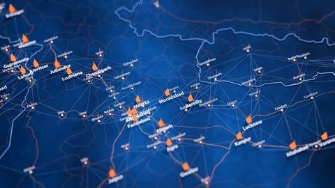 Moradabad map big data visualization. Futuristic map infographic of city in Stock Illustration