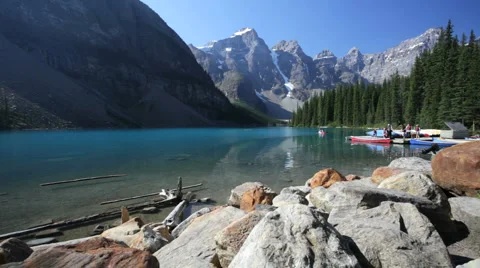 Moraine Lake Canoes Stock-Footage 1064904