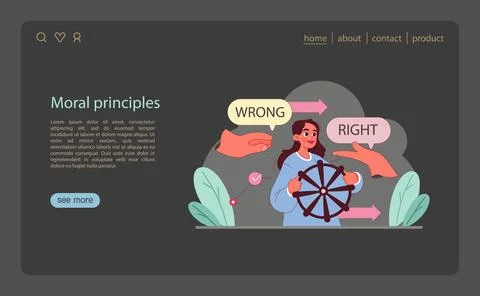 Moral Principles concept. A character navigates right and wrong with a moral Stock Illustration