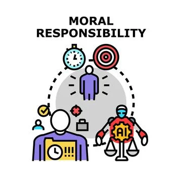 Moral responsibility concept with human and artificial intelligence balanci.. 스톡 일러스트