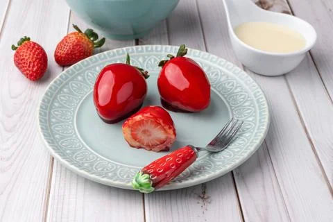 Morango do Amor or Love Strawberry, brazilian dessert Stock Photos