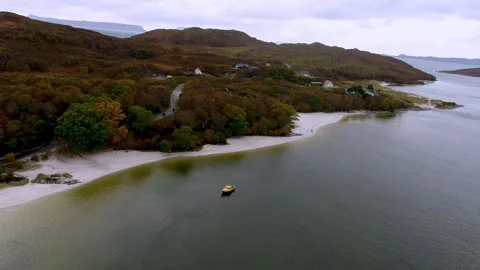 Morar beach location in Local Hero film drone aerial video clip Stock Footage 247345447