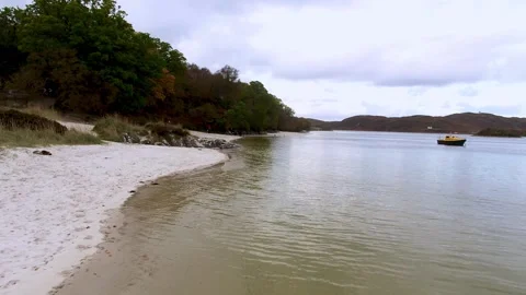 Morar beach location in Local Hero film drone aerial video clip Stock Footage 247345661