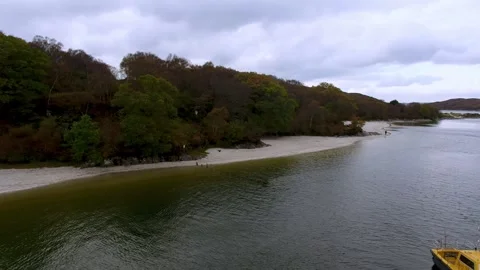 Morar beach location in Local Hero film drone aerial video clip Stock Footage 247352074